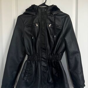 Cavalini Black Leather Hooded Jacket